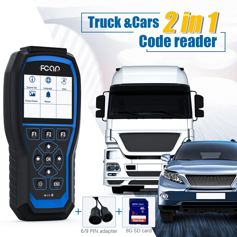 FCAR F506 Pro 12V &amp; 24V 2in1 Heavy Duty Truck Scanner Diesel Truck Scanner OBD2 Scanner Car Diagnostic Tool Full System Diagnostics With DPF Regeneration And Oil Reset