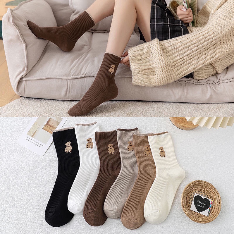 KAOS KAKI WANITA MOTIF KARTUN GAMBAR TEDDY BEAR MID SOCKS DIATAS MATA KAKI CS058 (KIM)