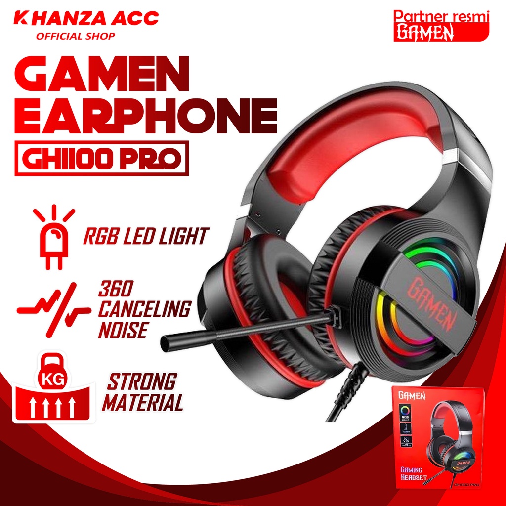 KHANZAACC GAMEN GH1100 PRO Headphone Gaming RGB Lighting Effects Anti-violence