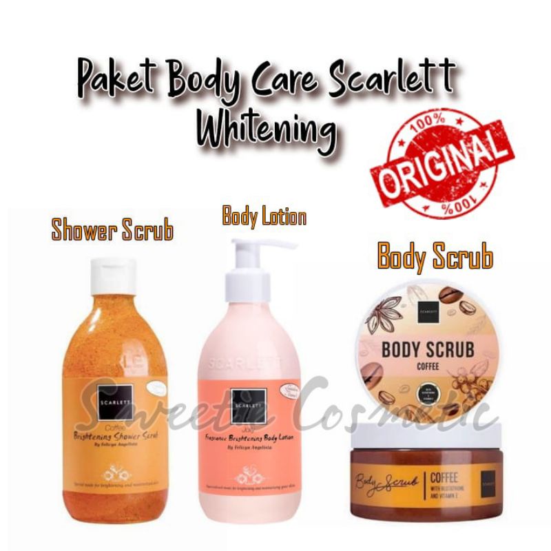 PAKET SCARLETT WHITENING 3IN1 FREE TAS KOSMETIK [LOTION ROMANSA,SHOWER POME DAN BODY SCRUB ROMANSA]