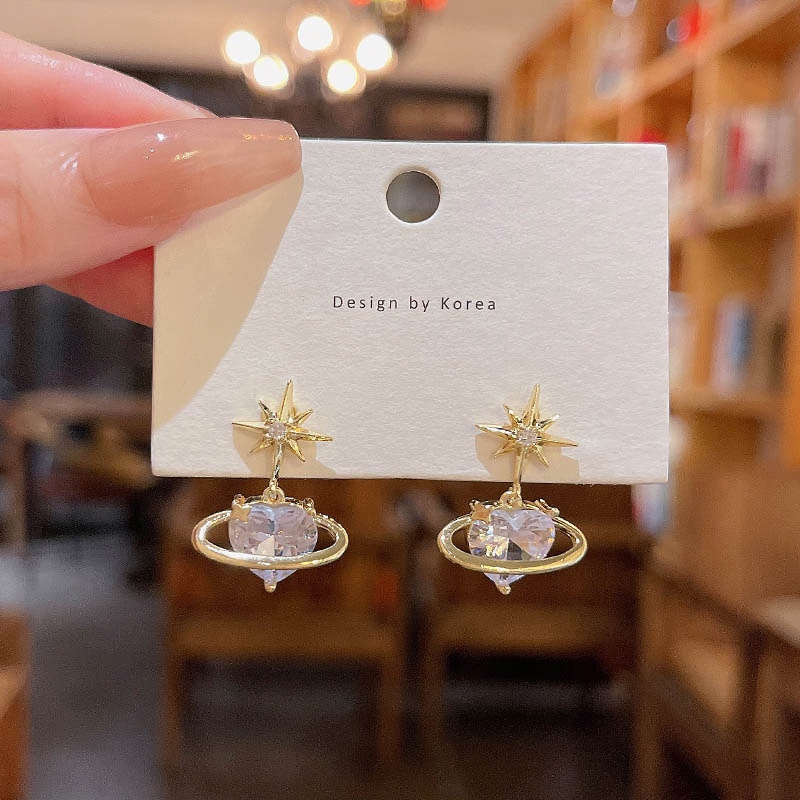 Anting Tusuk Sterling silver 925 Desain Bintang Hias Kristal Zircon Mewah Untuk Wanita