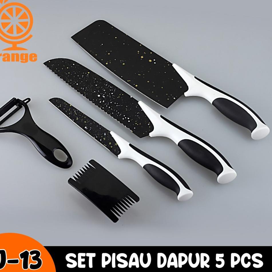 Hemat Keras--Pisau Dapur Isi 5Pcs Hitam Pisau Set 5 Pcs Pisau Dapur Set Pisau Dapur Serbaguna