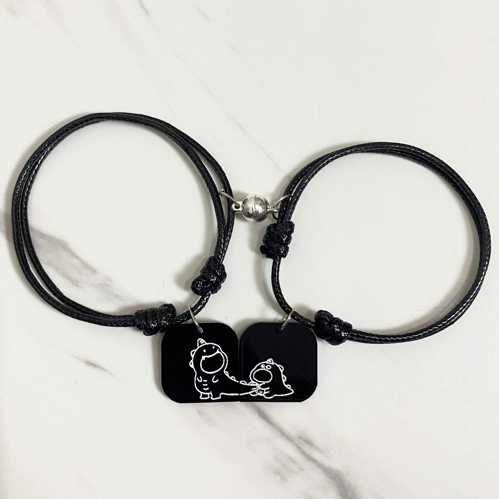 Gelang Couple Dino SERIES V2 Magnet Gelang Tangan Couple Pasangan Dan Sahabat Tali Hitam Pria Wanita Keren P2