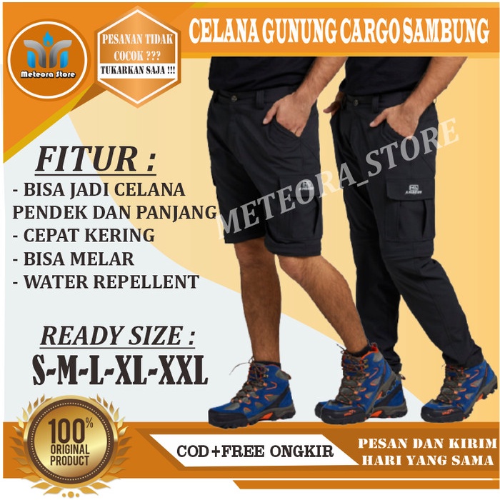 CELANA GUNUNG PRIA PANJANG KARGO SAMBUNG WATERPROOF ANTI AIR QUICKDRY - PENDEK, M(F5E8) Celana Panja