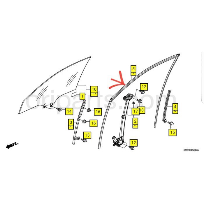 Karet Runchannel Kaca Pintu Honda Crv Gen 3 2007-2012