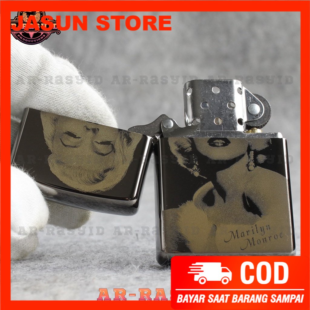 Bisa COD! Korek Api Minyak Zippo Black Ice Light Hitam Motif Marilyn Monroe 150