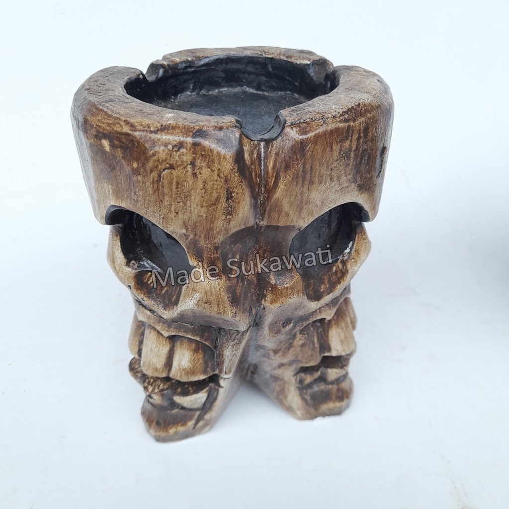 Asbak Kayu Tengkorak Skull Kerajinan ukiran handmade bali