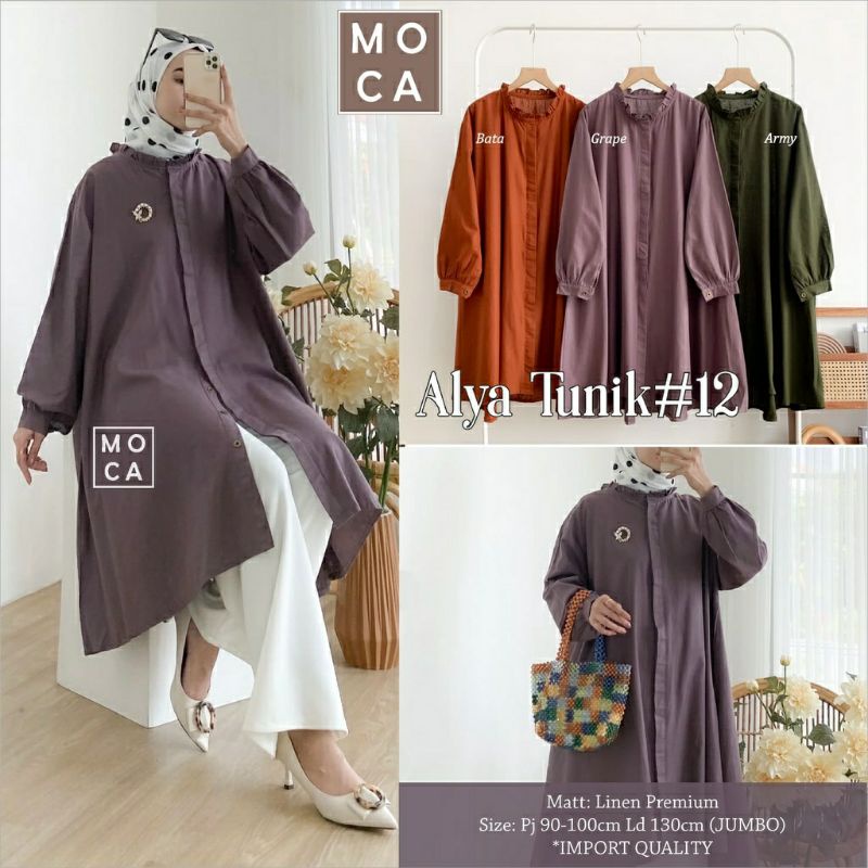 Alya Tunik #12, TUNIK WANITA MUSLIM JUMBO CANTIK FIT XXXL LD 130 BAHAN LINEN PREMIUM TERMURAH MODIS OOTD