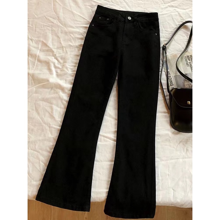 Highwaist Hitam Straight Celana Jeans Panjang Wanita / Korean Fashion Kasual Celana Cutbray Wanita