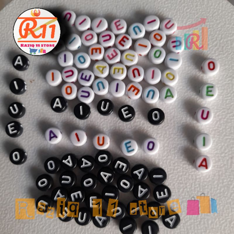 (100 pc)Manik Manik Huruf Bulat Mote Huruf Vokal Bundar Bahan Kerjinan Gelang Kalung Khusus Huruf AIUEO