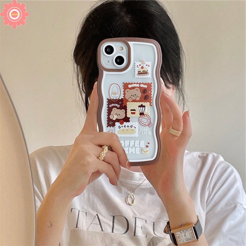 Soft TPU Case Vivo Y02 Y15s V25E V25 Y21 Y35 Y16 Y20 Y12 Y15 Y15A Y11 Y12i Y21s Y30 Y1s Y91 Y33T Y12s Y11s Y21T Y50 Y17 Y33s Y91C Y20s Y93 Casing Kopi Motif Kartun Beruang Retro Lovely