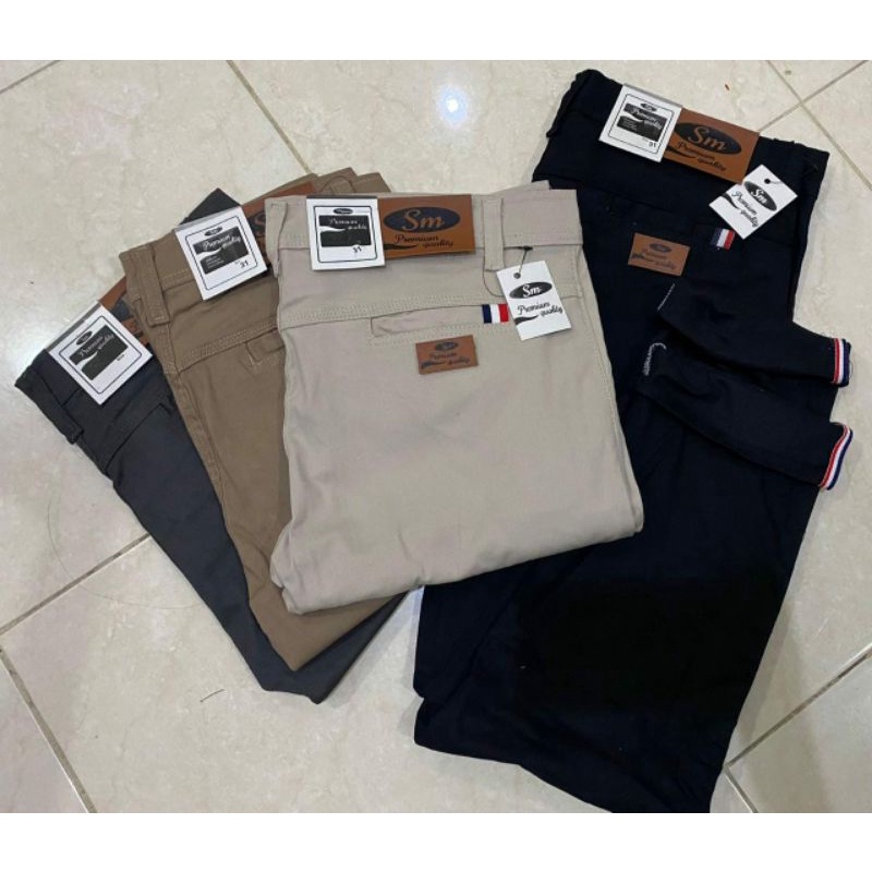 Celana chinos panjang pria S M  Slimfit stret Melar Kwalitas Premium Dengan harga Terjangkau