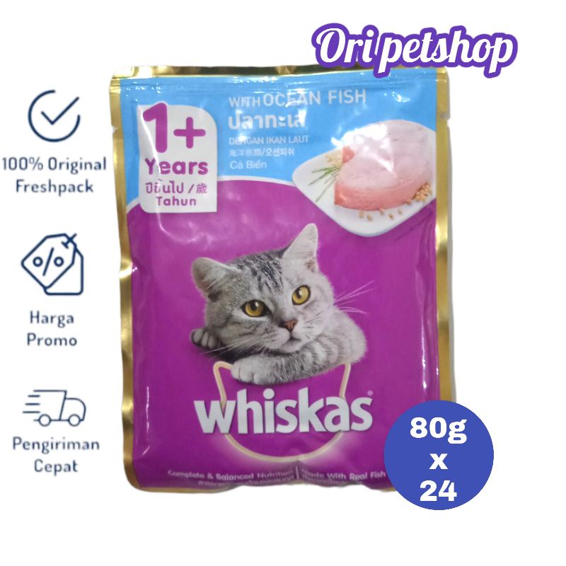 (24 pouch) Whiskas Sachet pouch 80g Wet Cat Wood - 1+ Ocean Fish