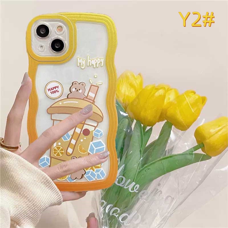 Case OPPO A17 A16 A57 2022 A77 A77S A15 A16K A54 A53 A12 A5S A7 A3S A11k A31 A52 A92 A94 A93 A37 F9 A1K A76 Minuman Kartun Beruang Motif Kelinci Case Silikon Warna-Warni