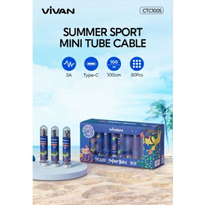 Vivan CTC100 Isi 30 Pcs 1M Flat TYPE-C Mini Tube Data Cable Colorful