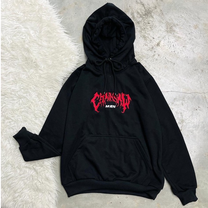 Hoodie Chainsaw Man Denji Reverse Embroidery Black Anime Manga Premium Unisex