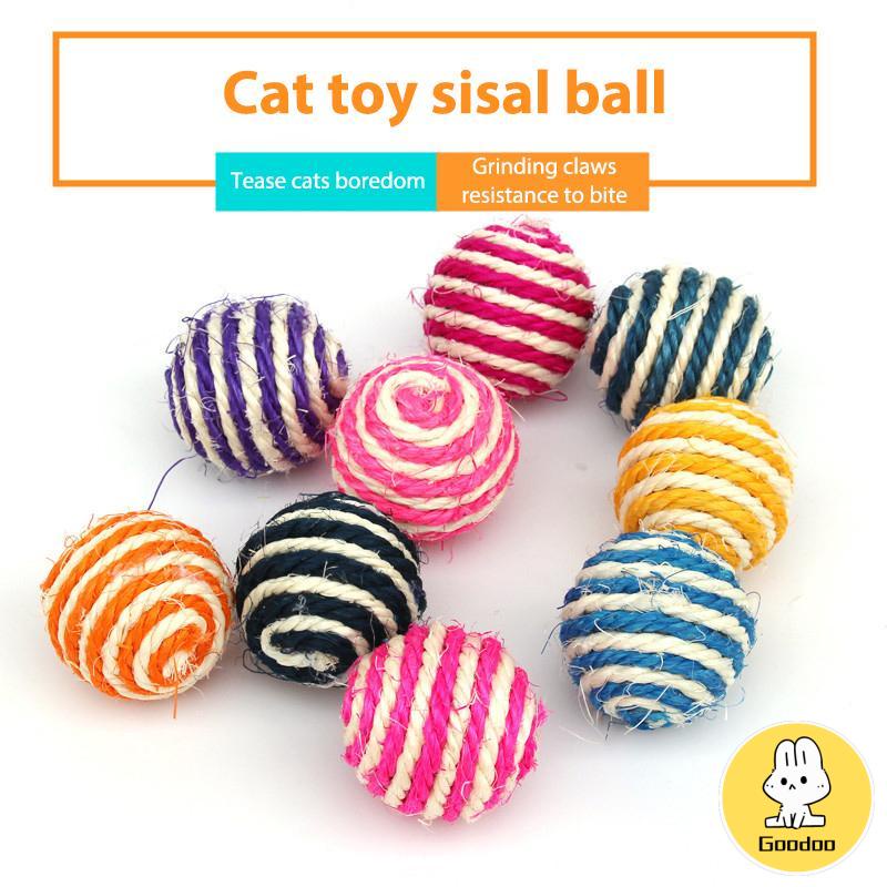 Pencocokan Warna Hewan Peliharaan Bola Sisal Tahan Jatuh Gigitan Kucing Merajut Bola Mainan Kucing Lucu Mainan -Doo