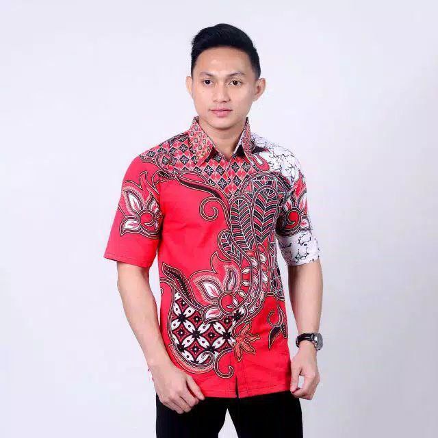 BSWART Batik HRB026 Kenongo Hem Pendek Padi Pekalongan M L XL Batik Pria MURAH Modern Grosir