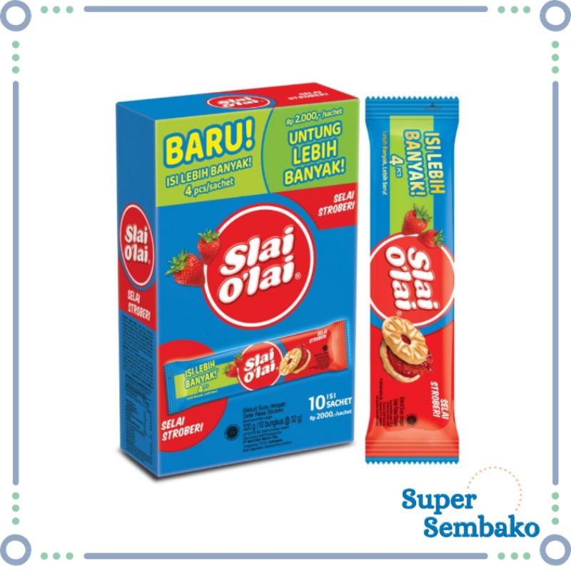 SNACK WAFER BISKUIT SLAI OLAI SELAI STROBERI / STRAWBERRY 32g BOX ISI 10 PCS BUNGKUS