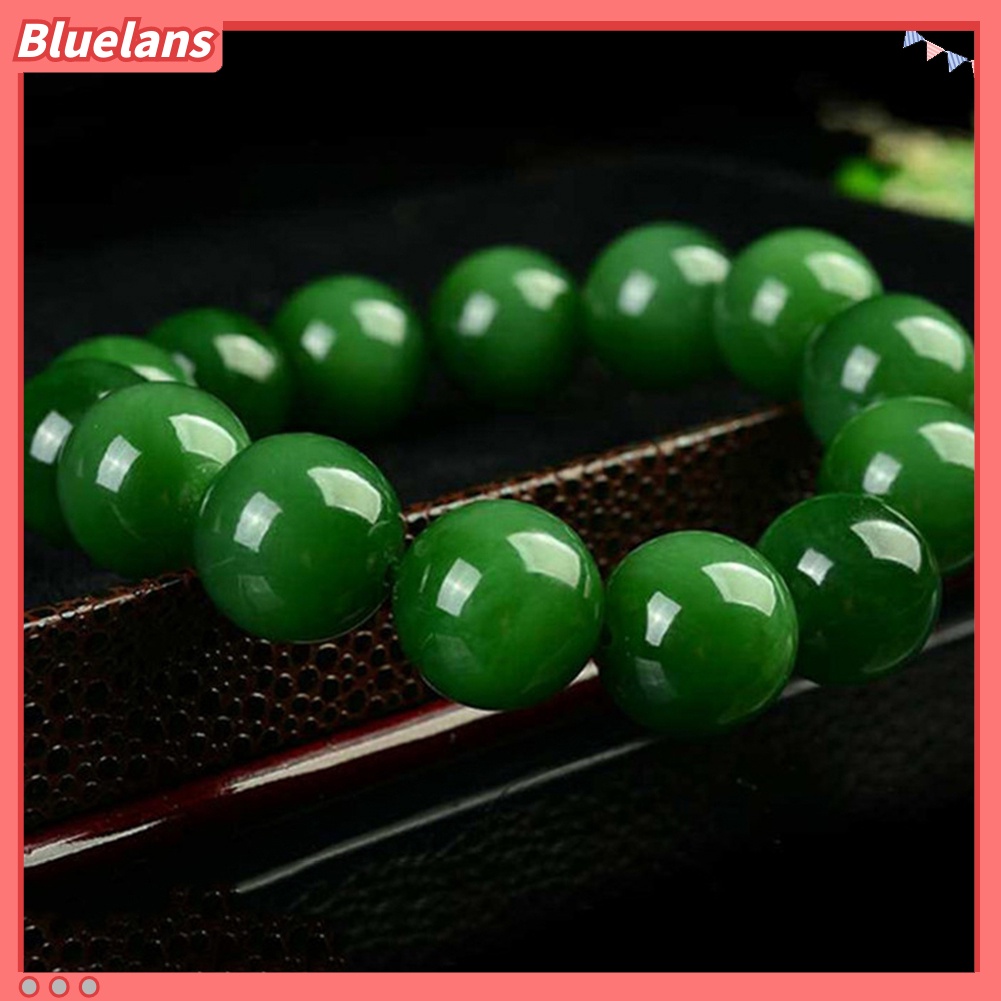 Bluelans Natural 10mm Dark Green Faux Jade Round Beads Stretchy Bangle Bracelet Gift