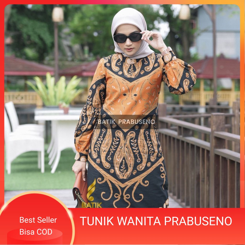 Batik Prabuseno - INDIRA HITAM Tunik Batik Wanita Lengan Panjang