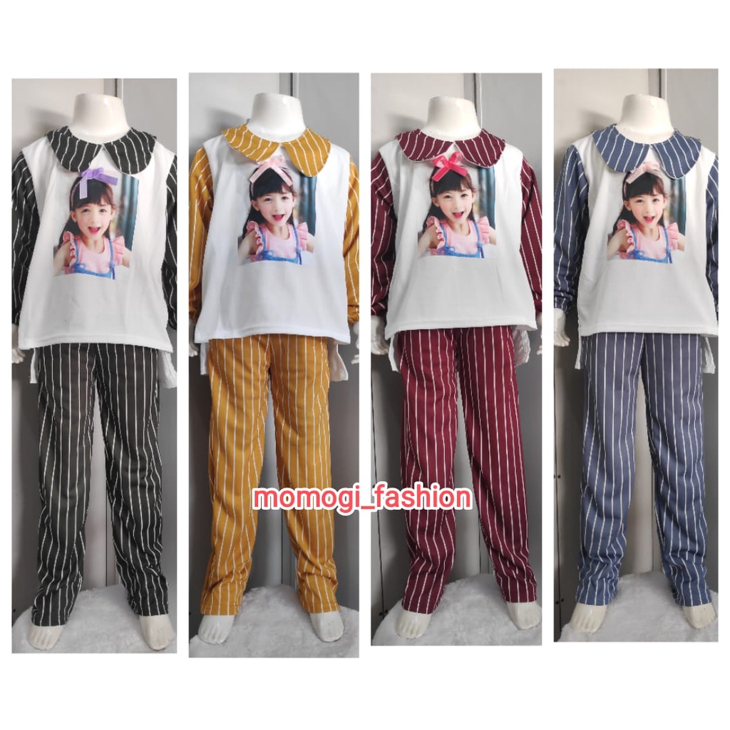 MOMOGI-SETELAN ANAK OVERSIZE KOREAN STYLE / SETCEL VIRAL PRINTING DTF /Usia 5-10th