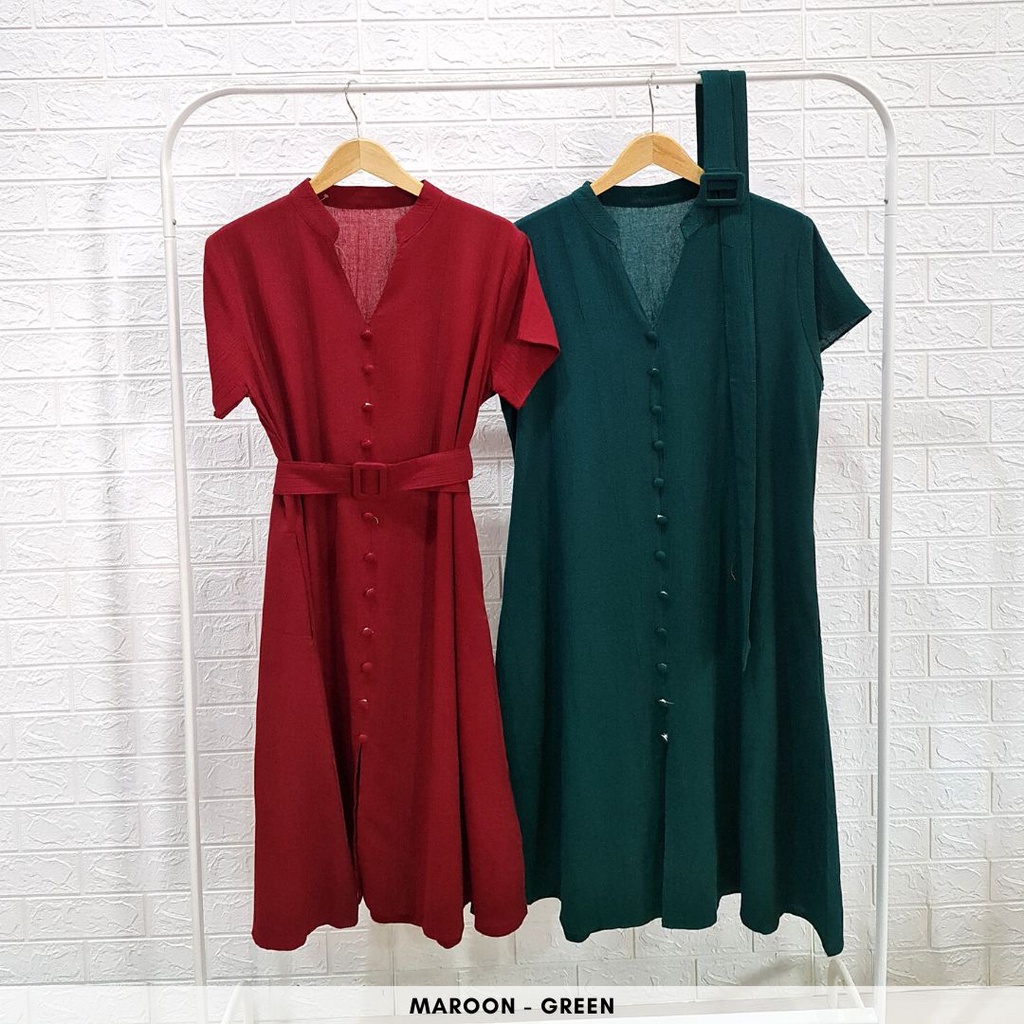 ready 4275 pasterile button belt midi christmas cny dress