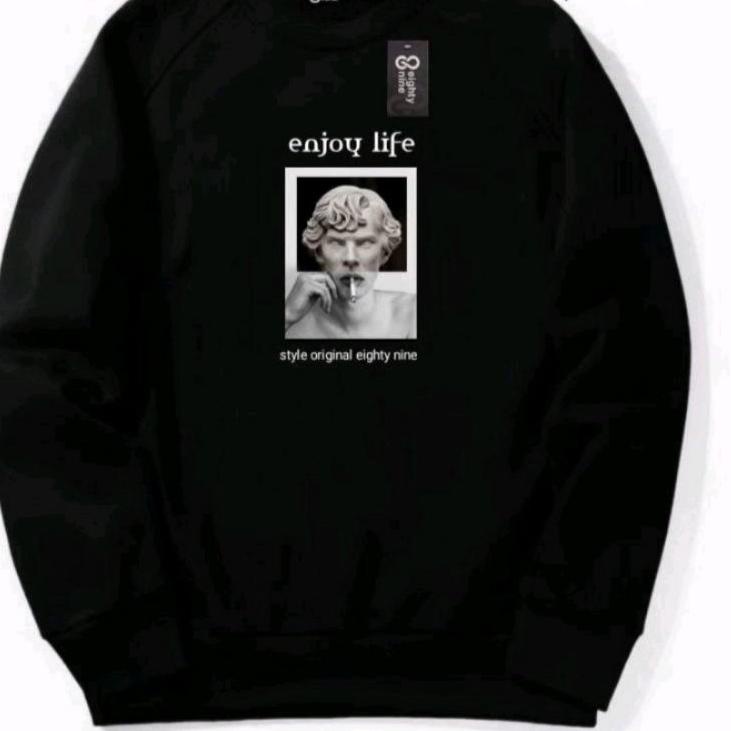 Rekomendasi Sweater Pria Distro Japan Crewneck Hitam Sablon Suiter Cowok Jumbo Switer Krunek