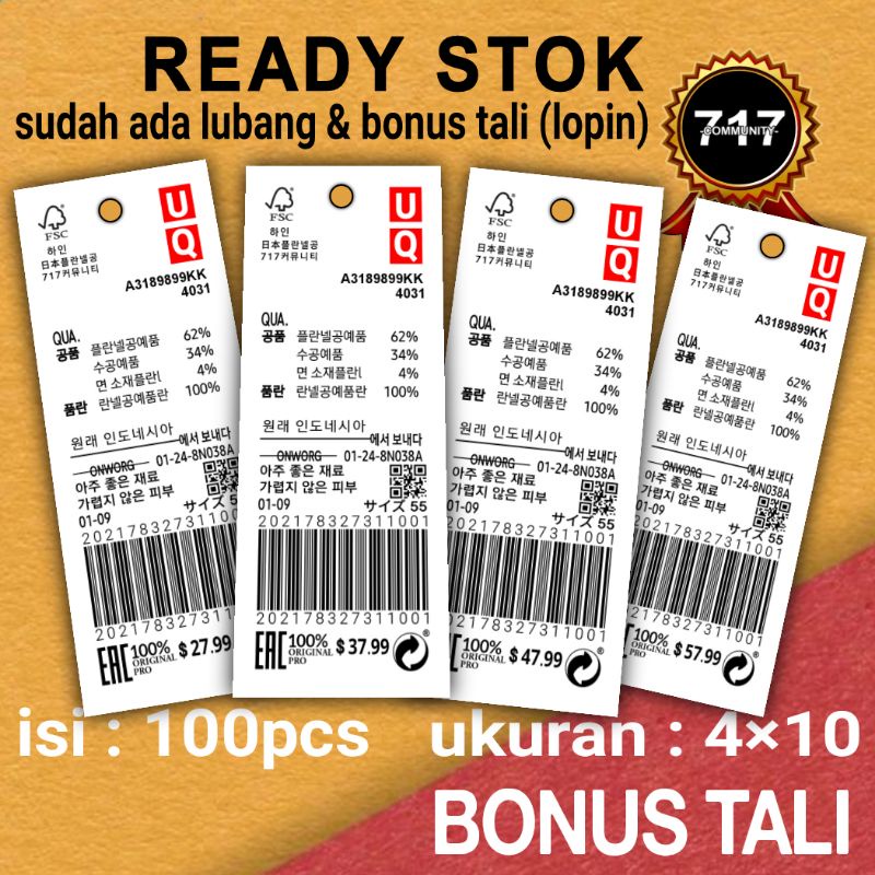 

Hang Tag Baju 4×10 (BONUS TALI) Label Baju Hang tag Baju Label Merek Merek Baju