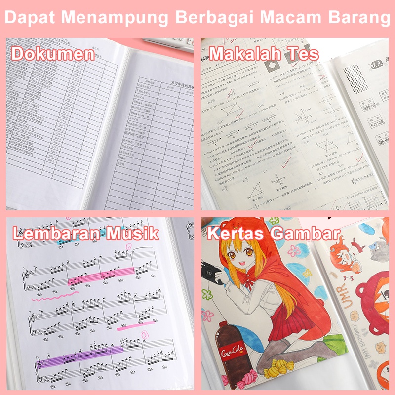 Deli Clear Holder A4 Map Dokumen File Map Folio Plastik 60 Lembar Lucu Doodle Organizer Display Book