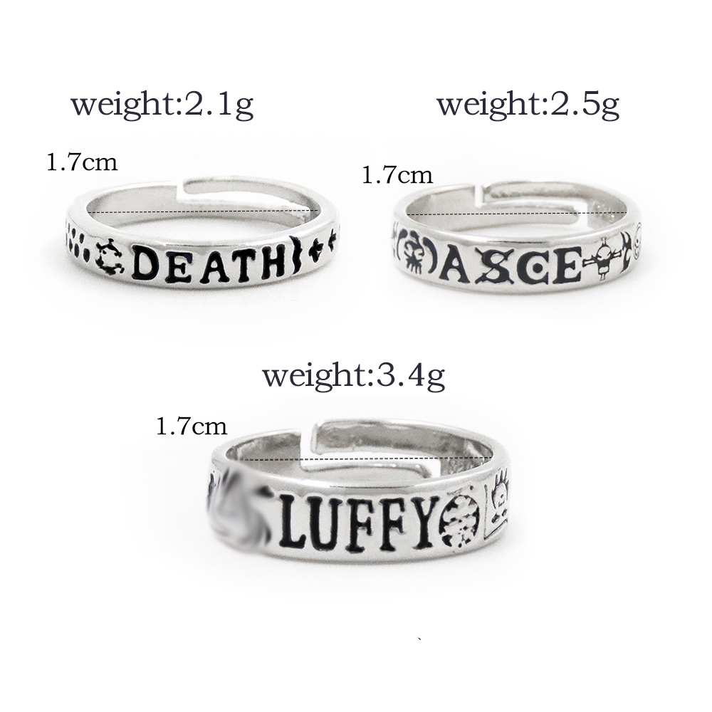 Cincin Desain Anime One Piece Luffy Trafalgar D Water Law Ace Bahan Logam Dapat Disesuaikan Untuk Unisex