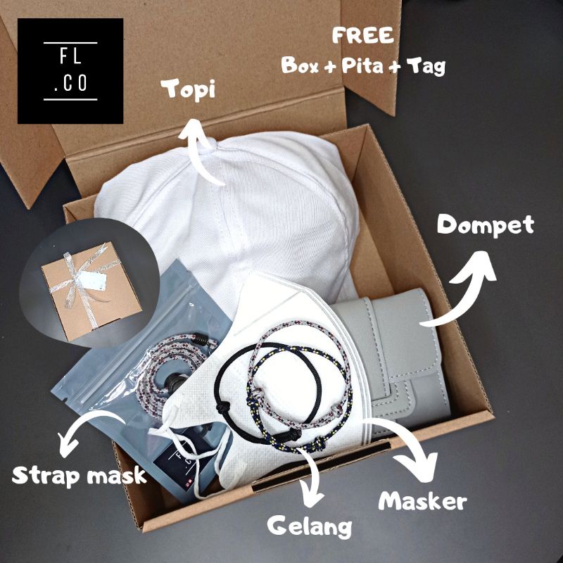 

[COD] Gift Box Cewek / Wanita / Kado Anniversary / Kado Ulang tahun /Topi / Dompet / Strapmask / Masker / Gelang / Hadiah lainnya
