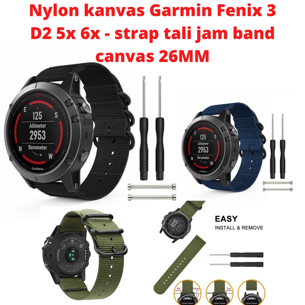 Nylon kanvas Garmin Fenix 3 D2 5x 6x - strap tali jam band canvas 26MM