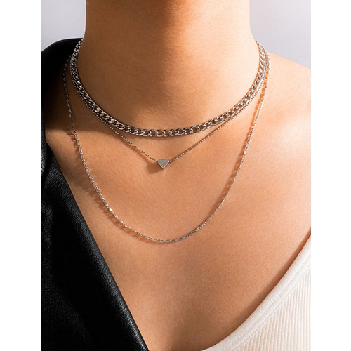 LRC Kalung Fashion Silver Multilayer Love W7719