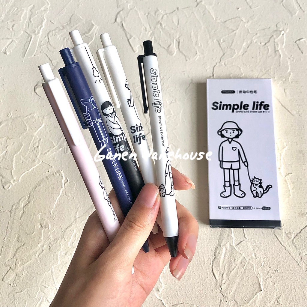 

[GW] Simple Life Pena Cair Tinta Hitam Motif Aesthetic 0.5mm
