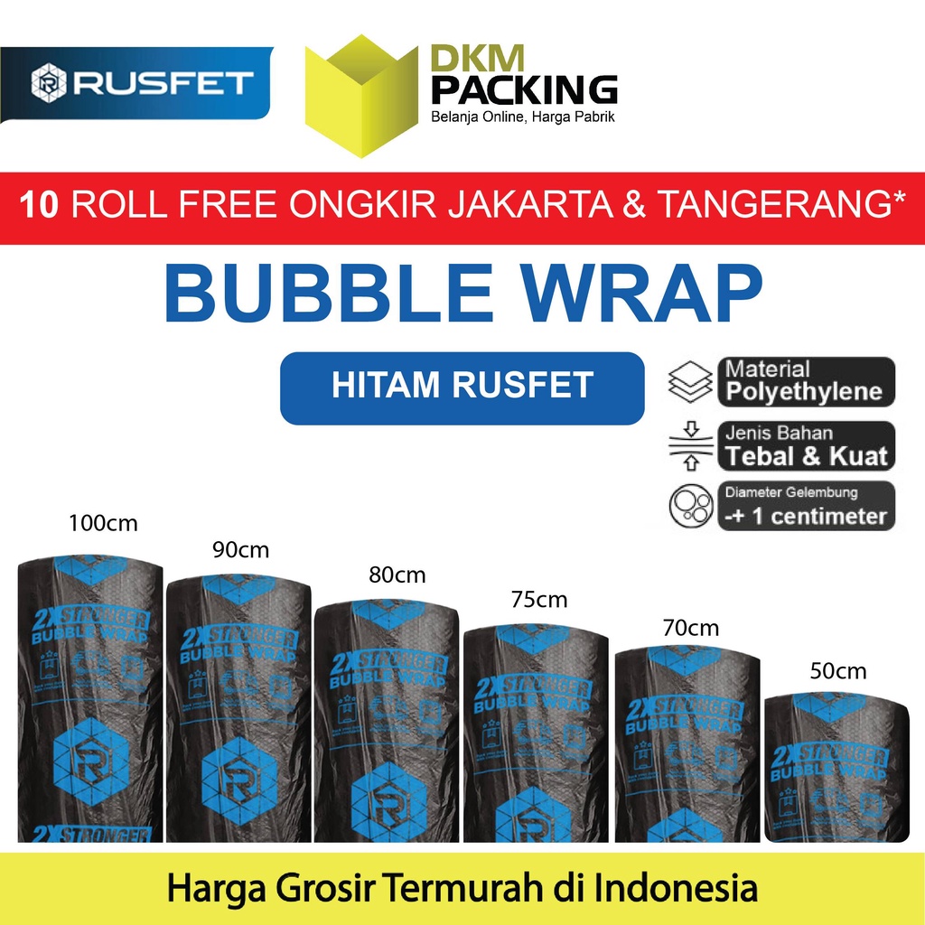 

Plastik Bubble Wrap RUSFET HITAM 50M TEBAL DKM+ Bubblewrap