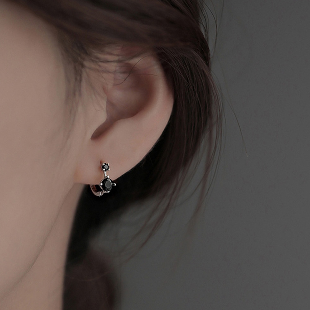Anting Hoop Batu Zirkon Hitam Warna Emas Perak Untuk Wanita
