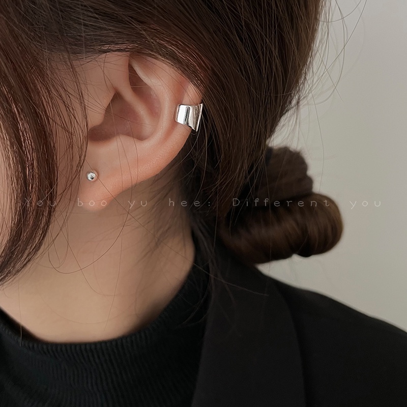 Roselife 1PC Anting Jepit Tulang Rawan Telinga Tanpa Tindik Desain Geometri Warna Silver Untuk Pria / Wanita