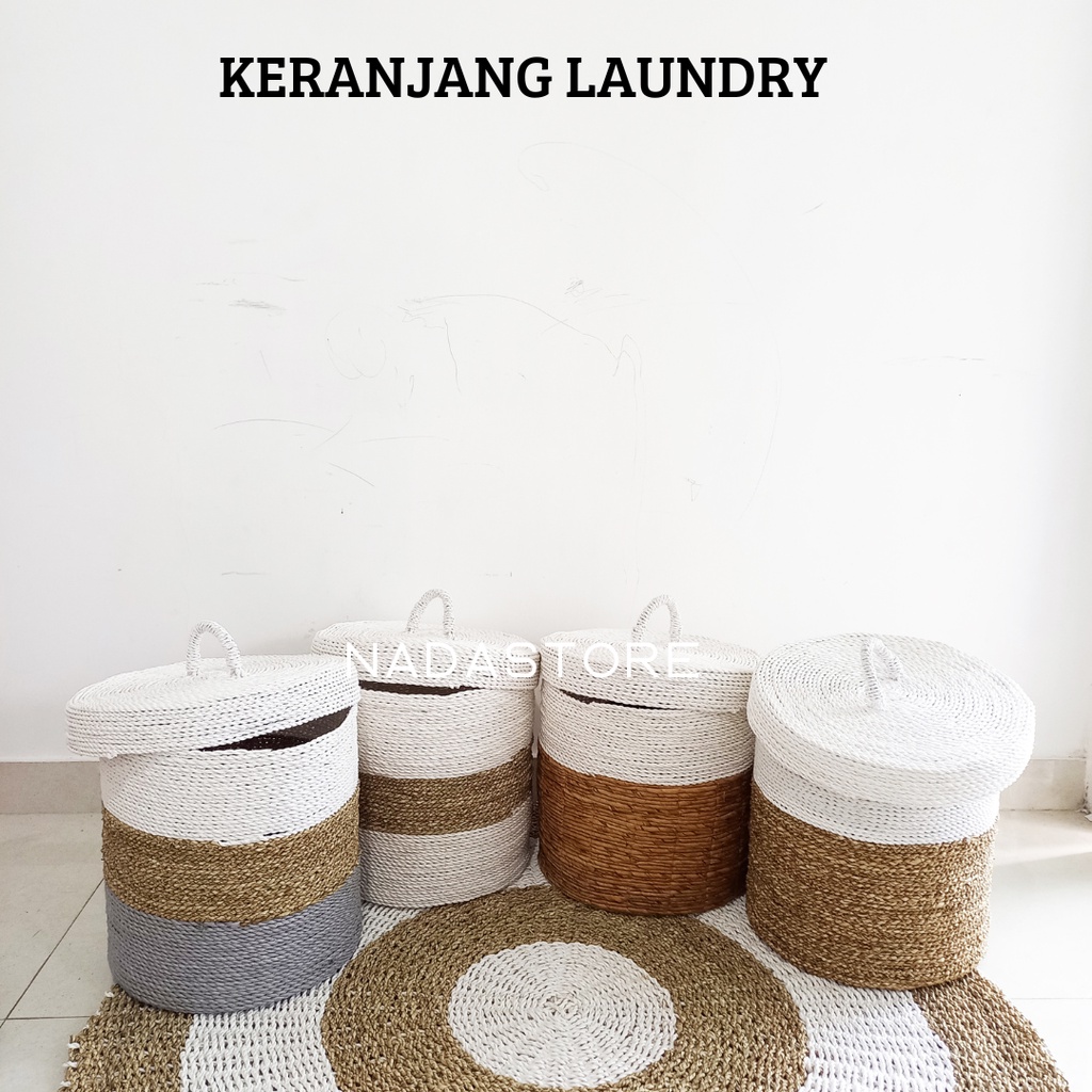 LAUNDRY BAG SEAGRASS WITH CAP / KERANJANG LAUNDRY SEAGRASS DENGAN TUTUP