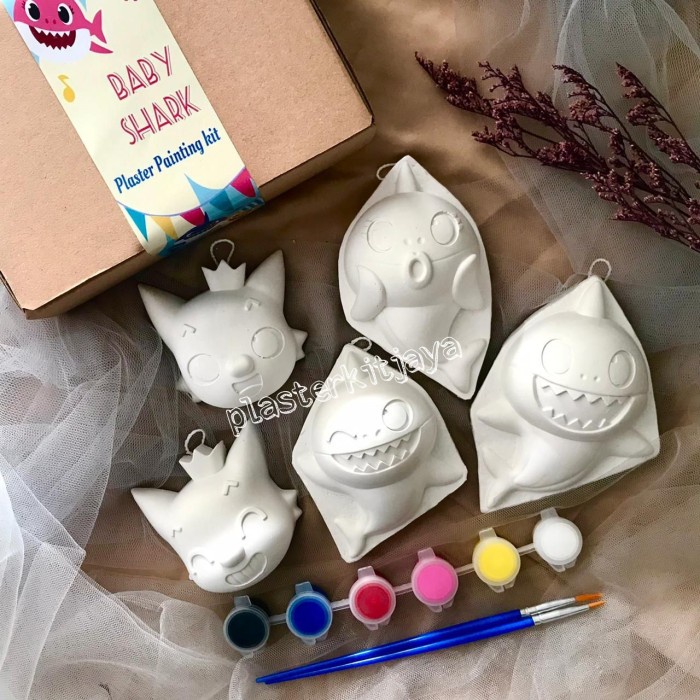 Cantik Diy Baby Shark Patung Lukis Gypsum/ Belajar Mewarnai/Mainan Anak Terlaris
