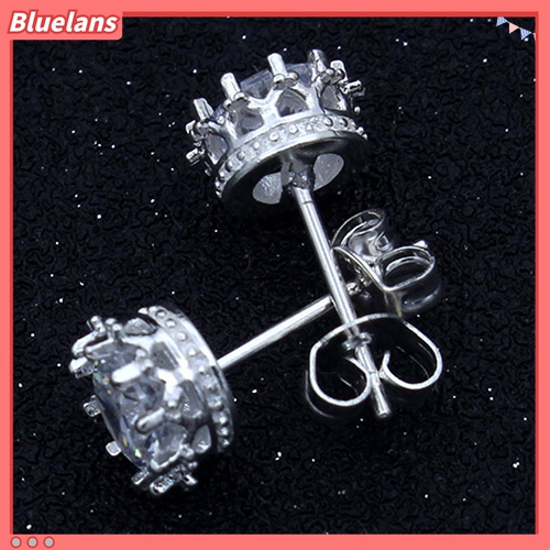 Anting Stud Desain Mahkota Lapis Perak Aksen Berlian Imitasi Untuk Wanita
