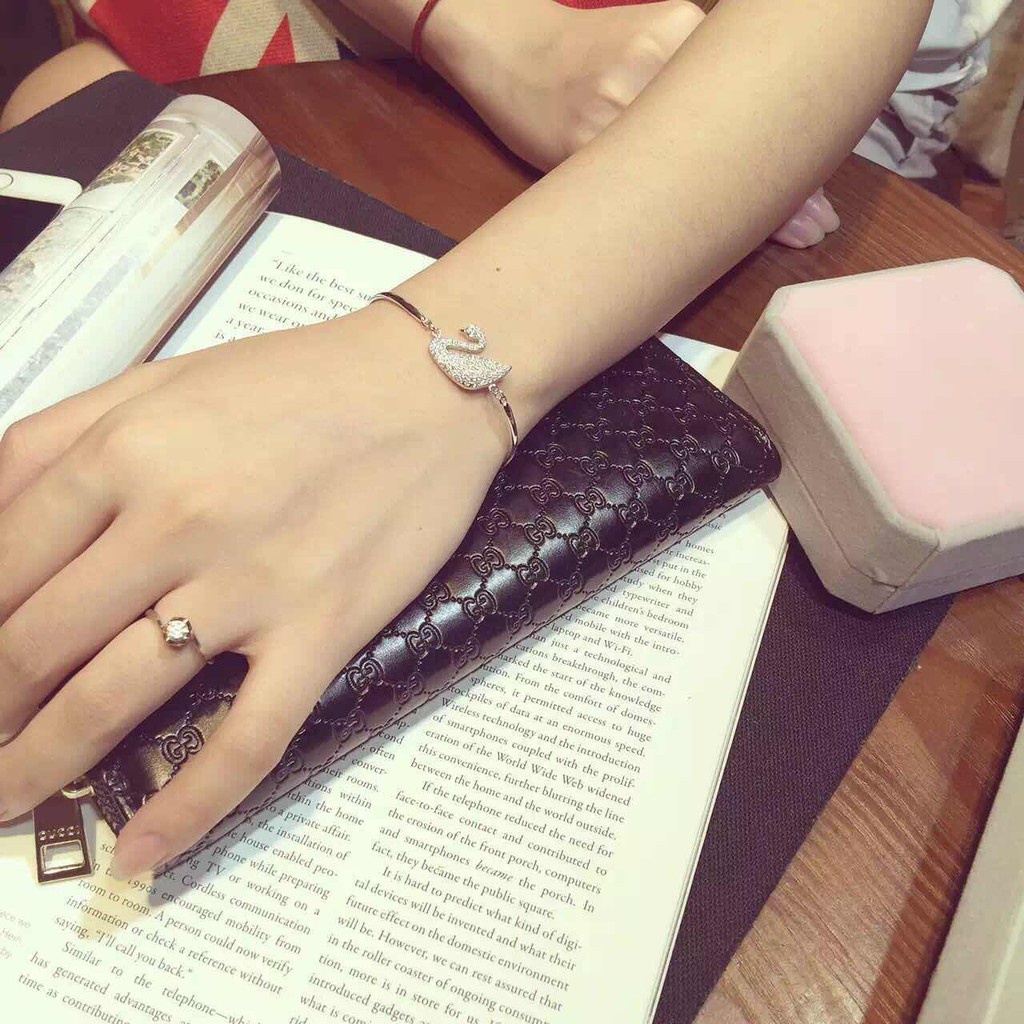 ♥TMALL88♥ Gelang Bracelets C5 Fashion Swan Cuff Bracelet with Zircon Women Animal Bird Jewelry