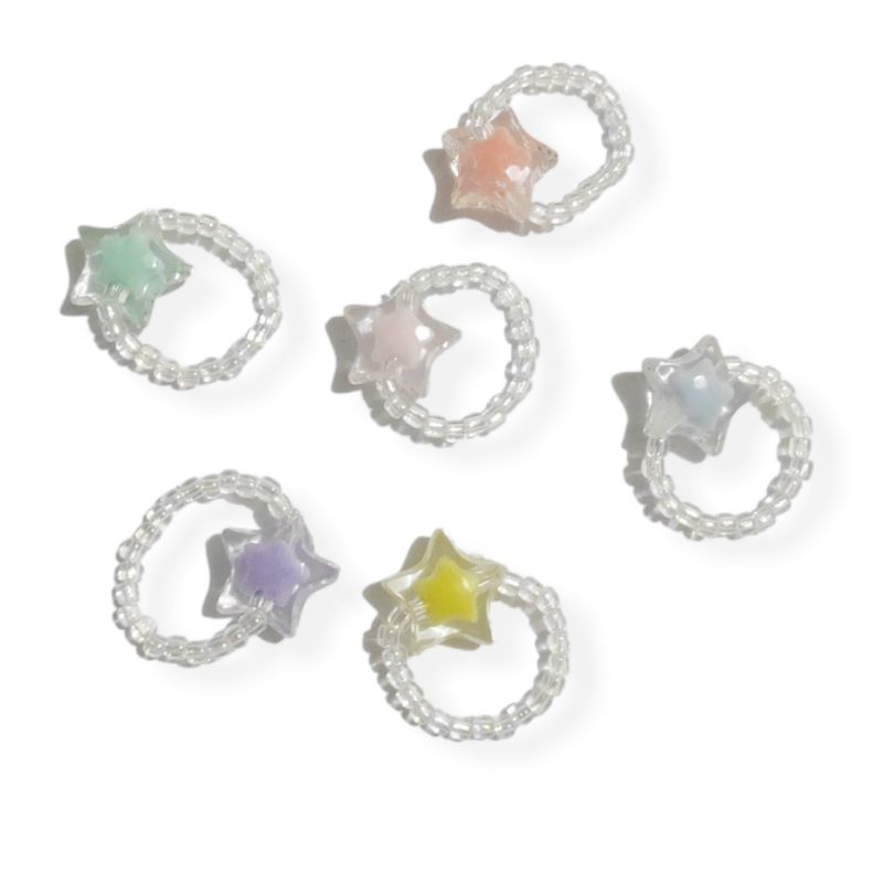 Cincin Korea Aesthetic Bintang Resin Star Elastic Ring Elastis Beads Korean Fashion Ring