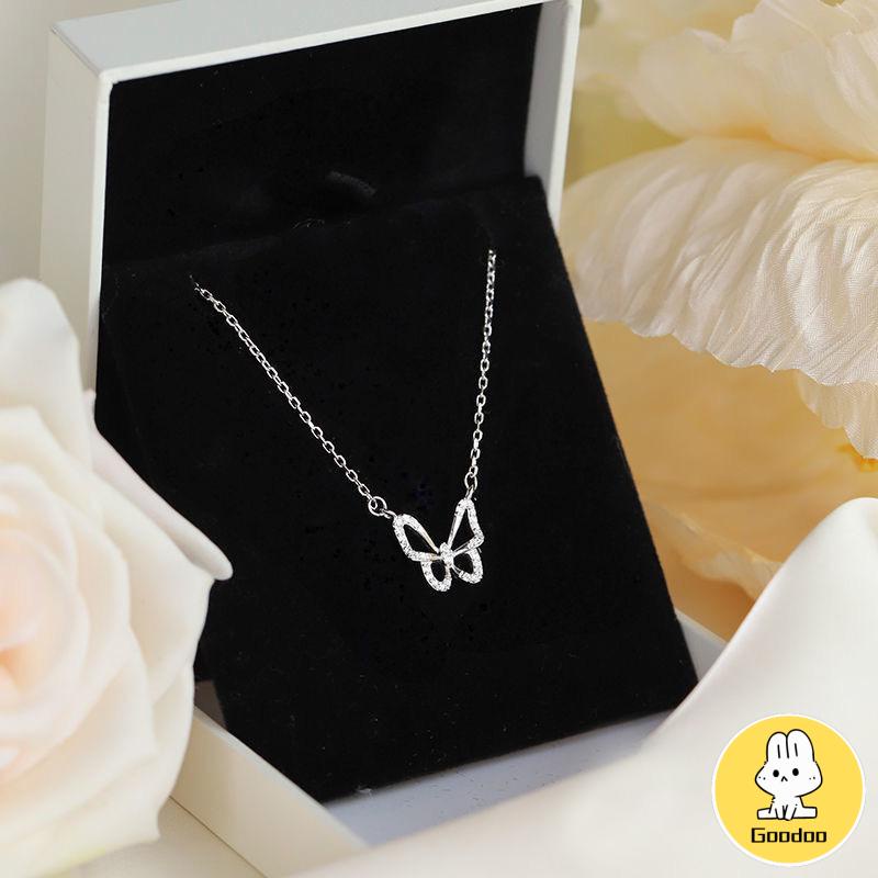 Kalung Rantai Klavikula Desain Kupu-Kupu Hollow Hias Necklace Berlian Gaya Korea Untuk Aksesoris Wanita -Doo