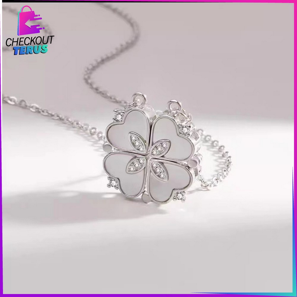 CT K123 Kalung Wanita Motif Clover Empat Daun Semanggi Kalung Anti Karat Bentuk Hati Aksesoris Fashion