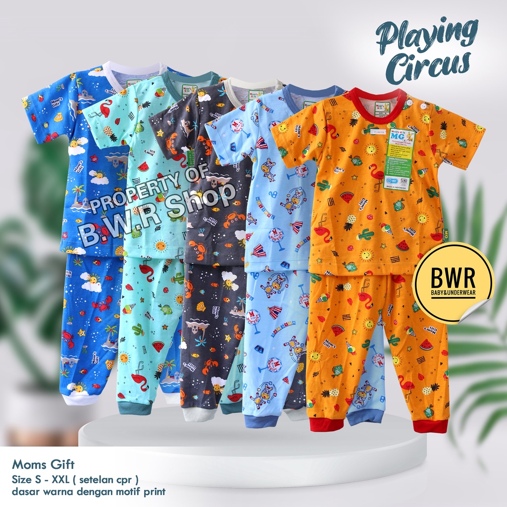 CPR Setelan Moms Gift Playing Circus / Baju Bayi Setelan Piyama Anak Unisex Baju Pendek Celana Panjang Baju Tidur 08mg | Bwr