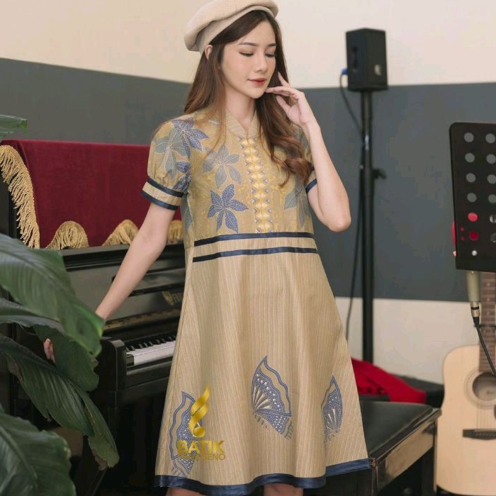 Myesa Dress Lengan Pendek Original Batik Wanita Prabuseno Bahan Katun Printing Premium Halus Adem La