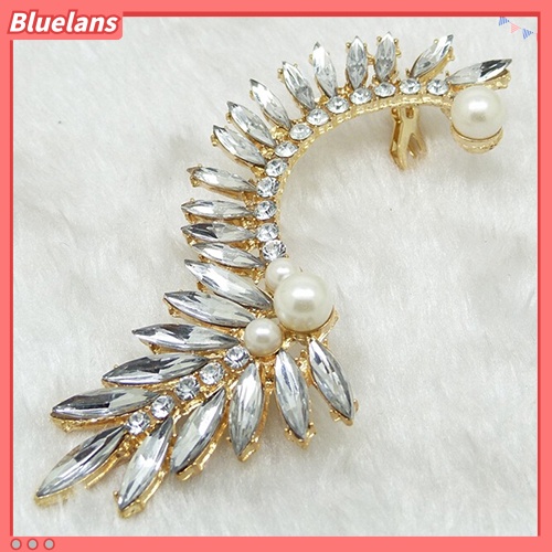 Bluelans Women Fashion Leave Faux Pearl Rhinestone Ear Cuff Earrings Studs Earrings