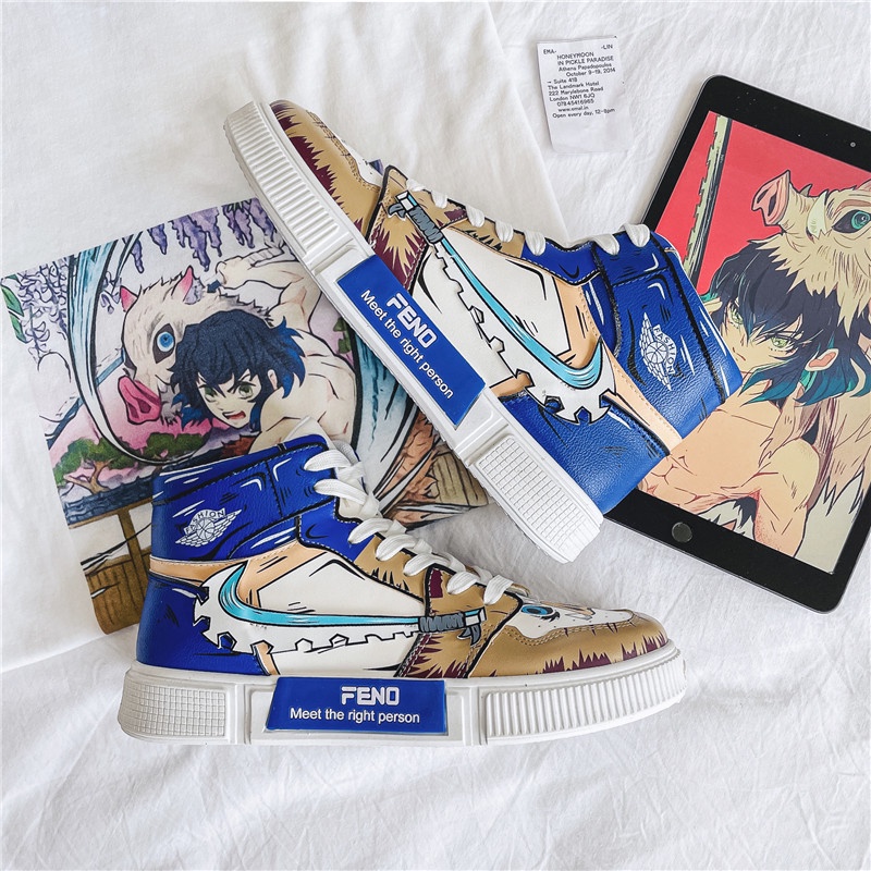 Premium Anime Demon Slayer Sepatu Pria Sneaker Tinggi Hashibira Inosuke Kimetsu No Yaiba Kets Sport Boots Sekolah Lentur 211