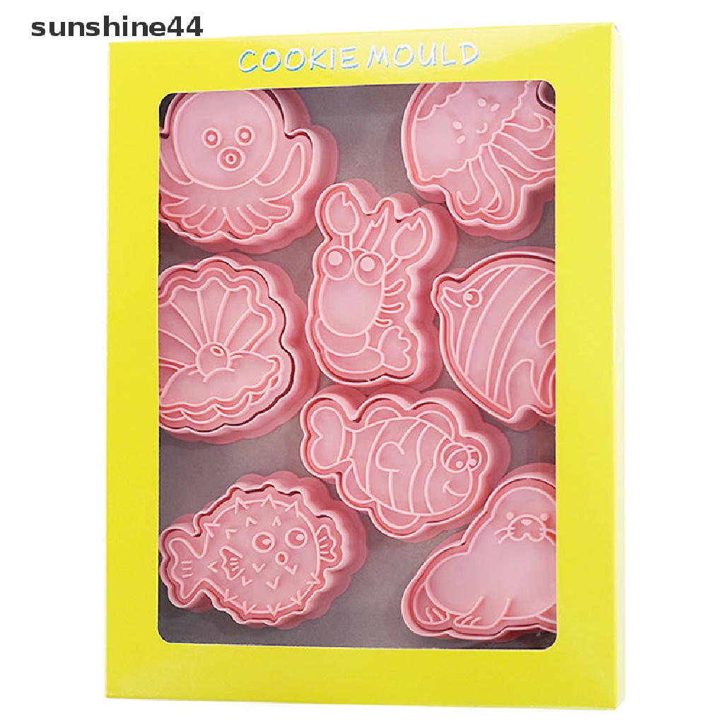 Sunshine 8Pcs / Set Cetakan Kue / Biskuit Bentuk Binatang Laut 3D